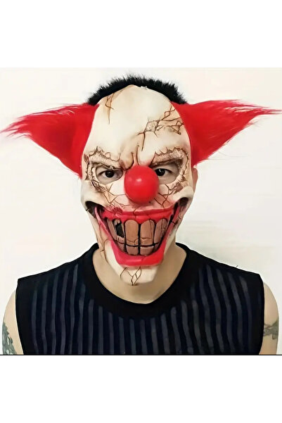 CN Gerçekçi Korkunç Palyaço Maskesi, Kırmızı Saç & Kanlı Lateks Dehşetli maske Cadılar Bayramı,