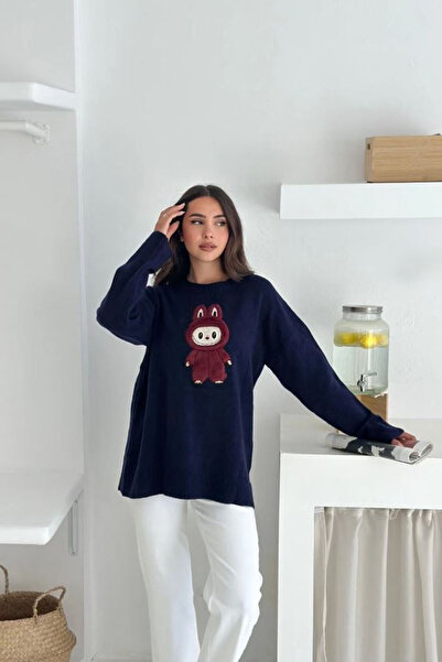 CİDDE Labubu з вишивкою Oversize м'якої текстури Шардоне трикотажний светр