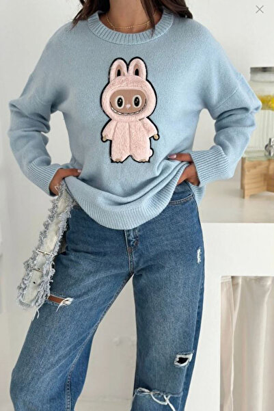 CİDDE Pulover tricotat cu textura moale, brodat Labubu