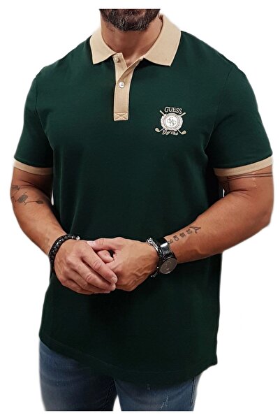 Guess Emblem Men's Green Regular Fit Polo T-Shirt M5Yp03Kcjv1-G8U1