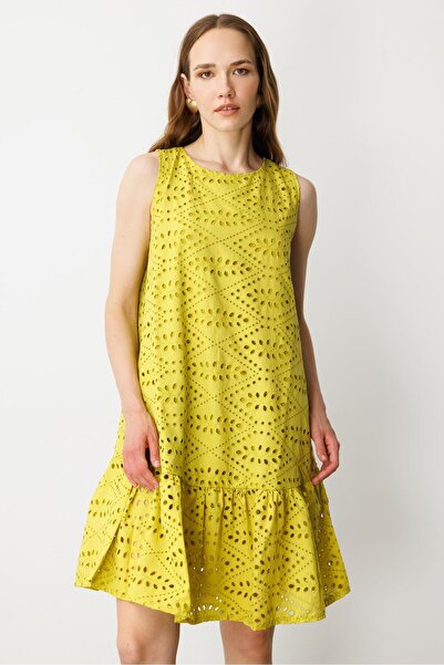 accort Fisto Görünüm Pamuklu Elbise-HARDAL