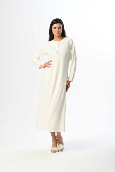 Lohussa Women's Gray Knitwear Dressing Gown Patterned Lace Winter Special Design Maternity Postpartum Dressing Gown Nightgown Set