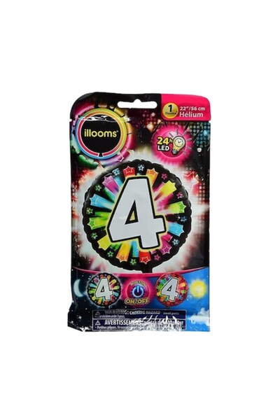Illooms Balon LED din folie cifra 4, 56 cm, LED 24H