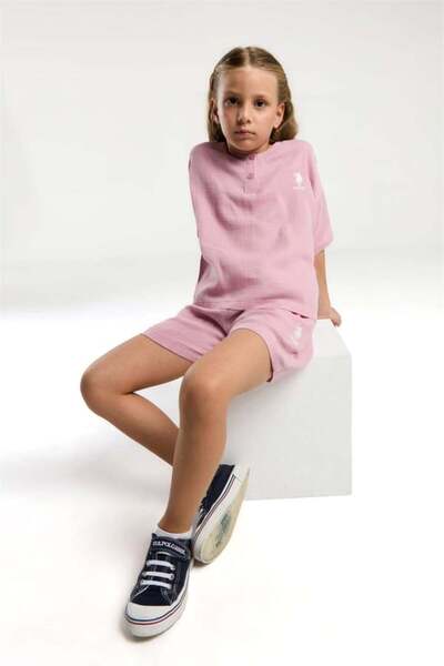 U.S. Polo Assn. Kids U.S. Polo Girls' Shorts Set Muslin Woven Fabric