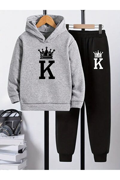 buendiakids Σετ αθλητικό παντελόνι με κουκούλα για αγόρια σε γκρι-μαύρο χρώμα...