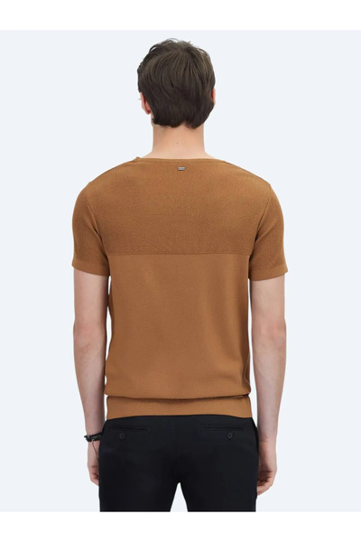 Kip Menswear Crew Neck Patterned Knitwear T-Shirt Brown Trk-1578