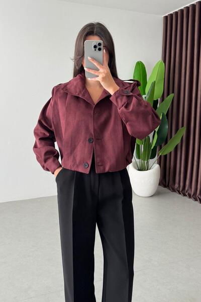 ECEMİ Robbie Bordo Nubuk Crop Ceket