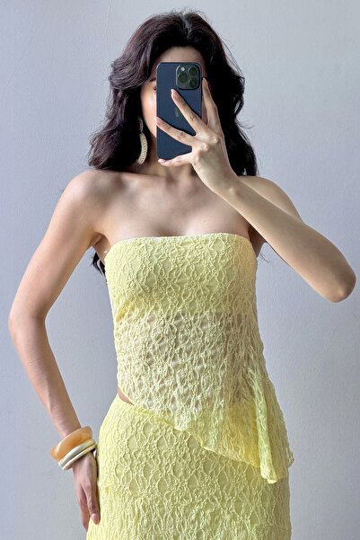Eka Women's Yellow Lace Crop Skirt Set 1026-221725