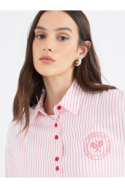 Styli Red Striped Double Button Oversized Shirt