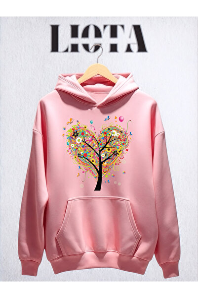 Vordevia سويت شيرت قطني كبير الحجم مطبوع عليه شكل قلب شجرة مكون من 3 خيوط