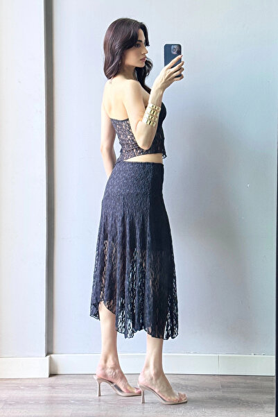 Eka Women's Black Lace Crop Skirt Set 1026-221725