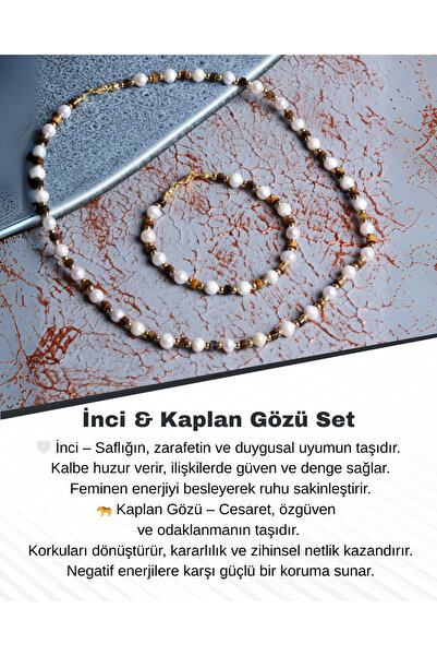 Saff Doğal Taş Pearl & Tiger Eye Set