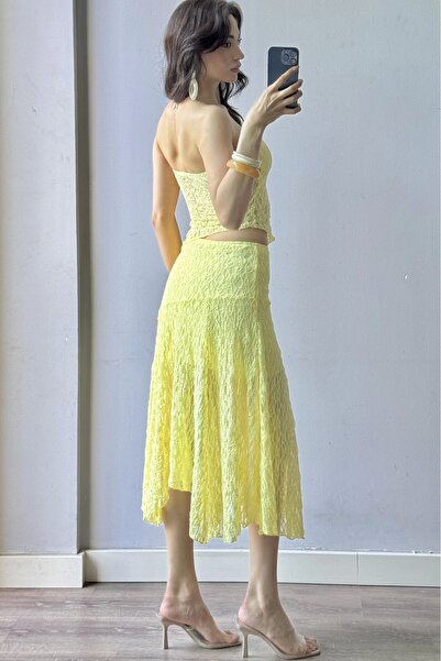 Eka Women's Yellow Lace Crop Skirt Set 1026-221725