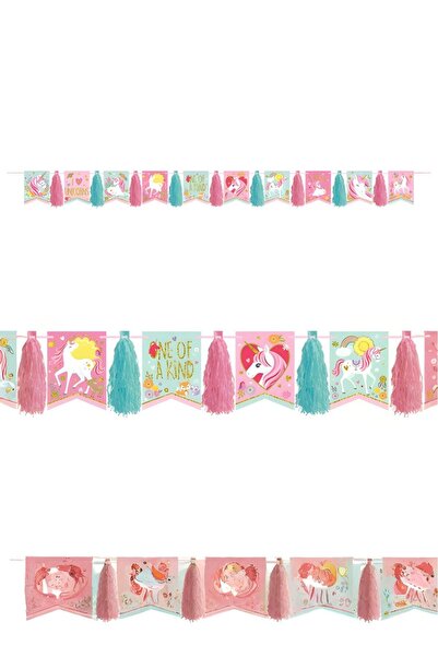 PARTİ SEPETİ زينة معلقة على شكل وحيد القرن مع شراشيب من ريتمولر بطول 3 أمتار