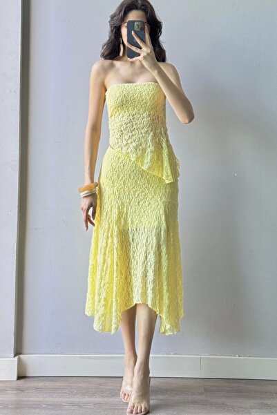 Eka Women's Yellow Lace Crop Skirt Set 1026-221725