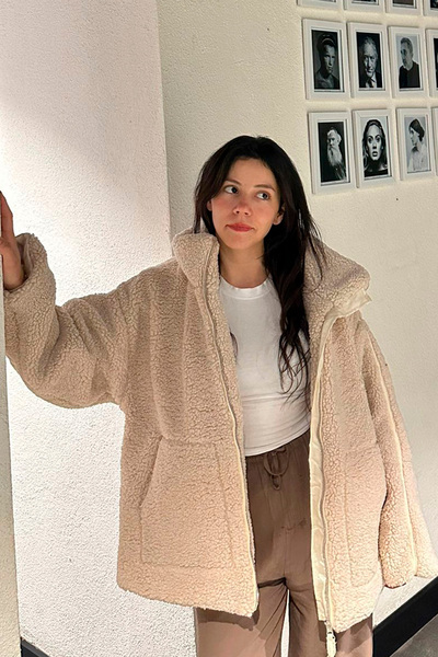 BERMİNA Kadın Pelüş Mont Ceket Bej