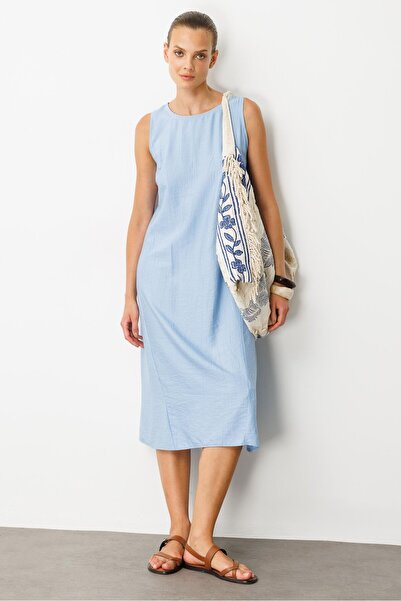 accort Rahat Kalıp Coton Elbise-MAVİ