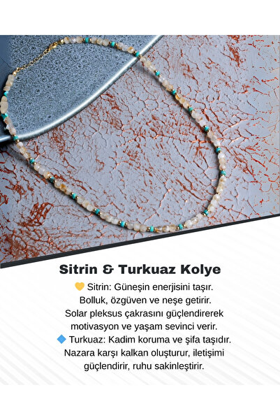 Saff Doğal Taş Sitrin & Turkuaz Kolye