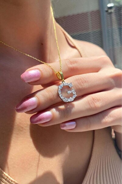 Spossy Silver Jewelry Geometrik Taşlı ‘'G'' Harf Kolye