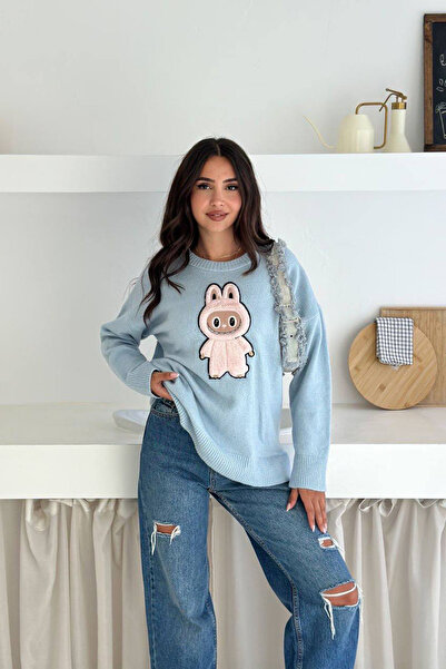 CİDDE Pulover tricotat cu textura moale, brodat Labubu