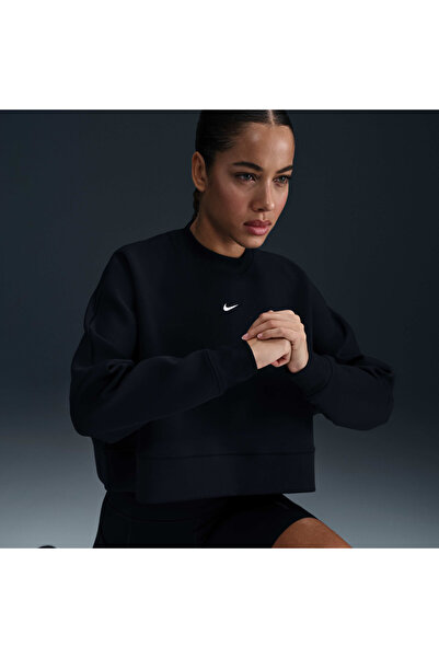 Nike Dri-Fit Oversized Crew-Neck Cropped Training Siyah Kadın Sweatshirt