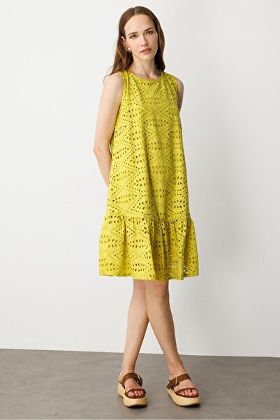 accort Fisto Görünüm Pamuklu Elbise-HARDAL