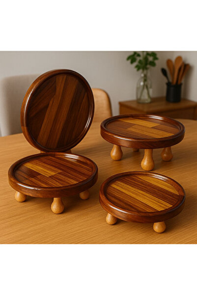 TB Tamer Bayrakçeken Masaj Aletleri Ve Tıbbi Ürün Doğal İroko Ahşap 4’lü Sunum Tabağı Seti – El Yapımı, Dayanıklı ve Koleksiyonluk | Yuvarlak