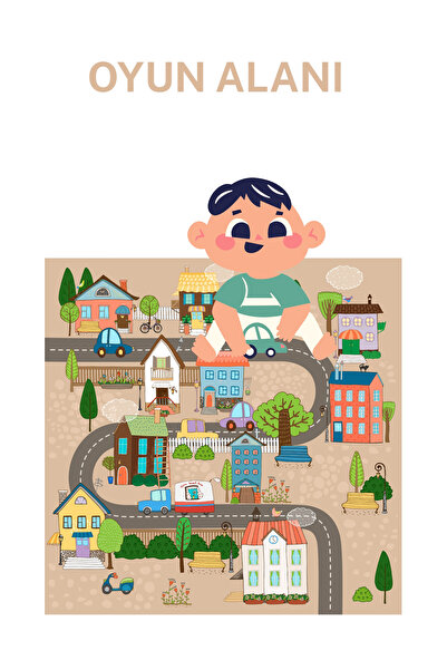 Rabadon Çocuk Oyuncak Araba Yol Parkı - Çocuk Trafik Branda - Oyun Alanı Brandası 100cm X 100cm