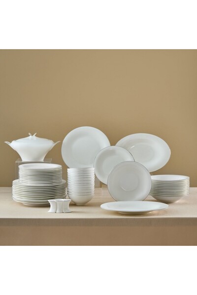 Karaca Fine Pearl Extra Argento 55-Teiliges Tafelservice Für 12 Personen, Platin