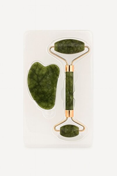 Naturalove Yeşim Gua Sha & Roller Doğal Taş Set Yüz Masaj Aleti