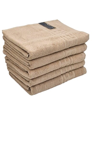 OEM Set of 4 hand towels, Cotton, Plain, Greek Border, 500g/m², 30x50cm, Turquoise