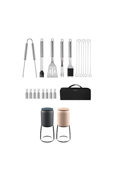 Blusmart Set accesorii gratar cu 20 piese, portofel, 2 rasnite manuale pentru...