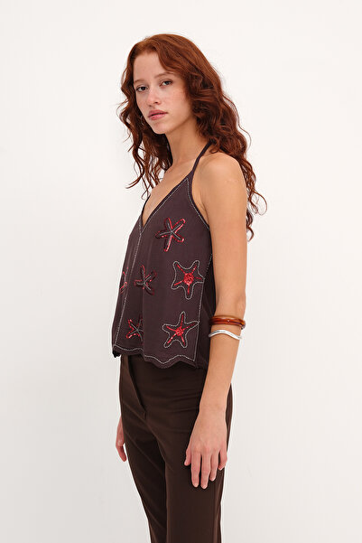 Addax Блузка з V-подібним вирізом, прикрашена бісером A17506