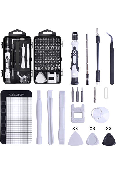 Primo Plus مجموعة مفكات براغي دقيقة مغناطيسية 115 في 1، باللون الأسود.