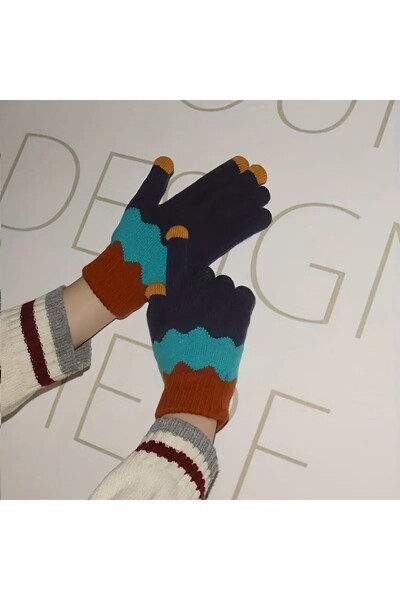 Flippy Women's Gloves, Flippy, Wavy Pattern, Touchscreen Function, Knitted Acrylic Material, Elastic Cuff,