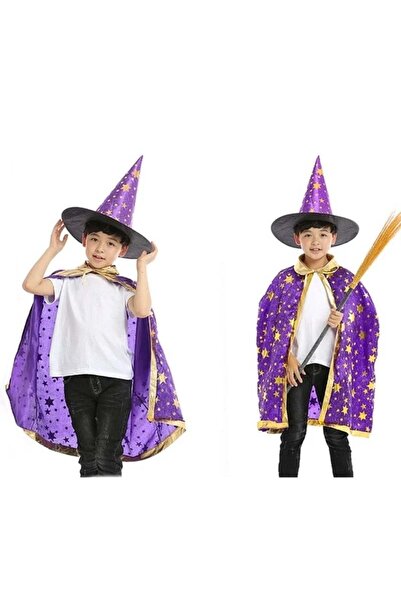 Blusmart Pelerina cu palarie de magician, vrajitor/vrajitoare,costum Hallowee...
