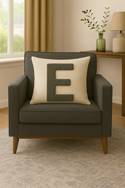 ALAMODECOR Крем, антрацит цвят, двустранен цифров печат, калъф за възглавница с буква C, 1 брой, 43X43