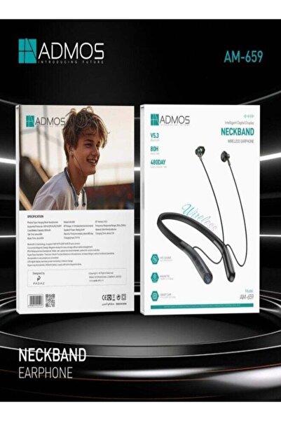 ADMOS سماعة أذن لاسلكية ذكية بشاشة رقمية مع شريط حول الرقبة