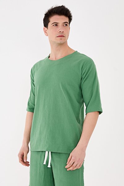 RELAXL 2-Piece Set 100% Cotton Comfortable Fit Green T-Shirt and Short Shorts