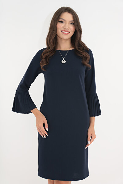 Trend Land Rochie office bleumarin cu lantisor si volanase