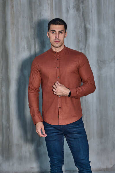 jack carisma Πουκάμισο με λεπτή εφαρμογή από βαμβακερό λινό λύκρα με γιακά τυποποιημένο με κεραμίδια