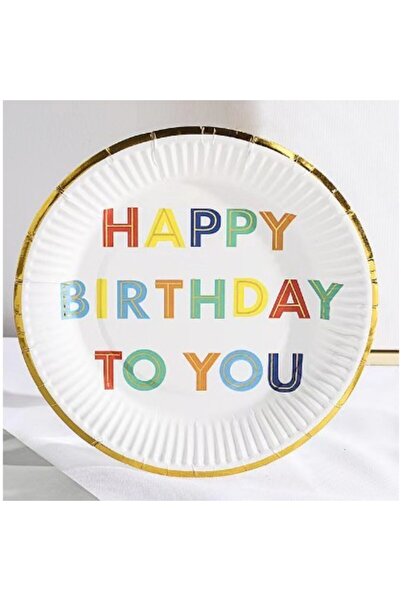 Flippy Set 10 Disposable Plates, Flippy, Happy Birthday Print, Cardboard, Diameter 18 cm, White