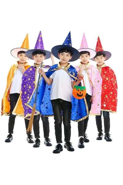 Blusmart Magician's cape with hat, wizard/witch, Halloween costume, unisex, universal 100-160 cm