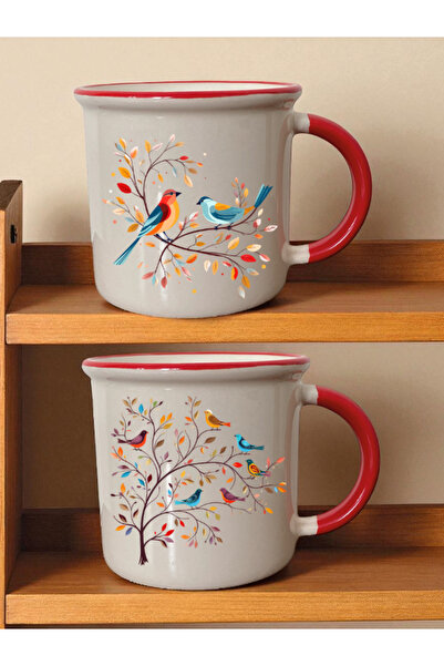 lili hediyelik كوب أحمر مطبوع عليه طائر على شجرة - هدية عيد ميلاد للرجال، هدي...