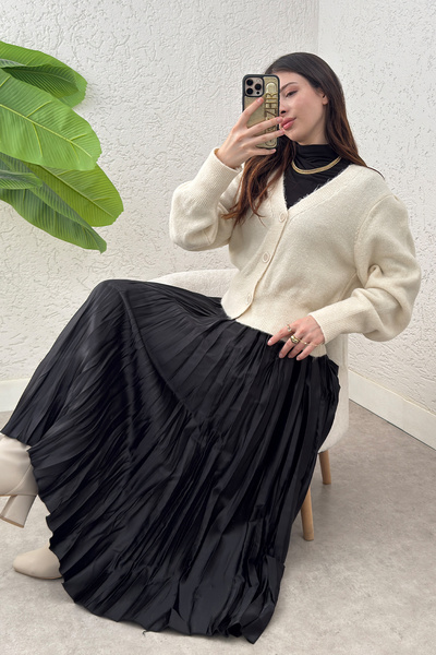 Salih Çelebi Cardigan tricotat cu nasturi 70148 - EKRU