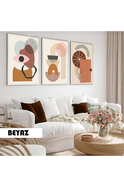 Harikabirev Children's Room Living Room-Minimalist Modern Bohemian Abstract Details | Wooden Framed 3-Piece Mdf Ahmdf