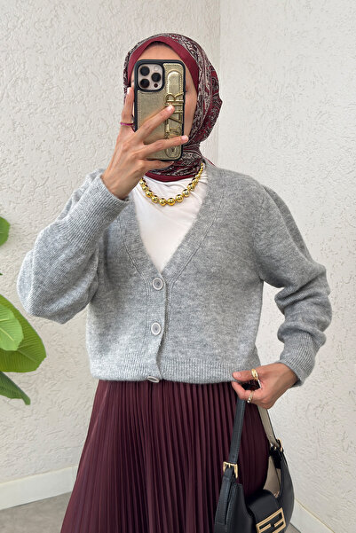 Salih Çelebi Buttoned Knitwear Cardigan 70148 - Gray
