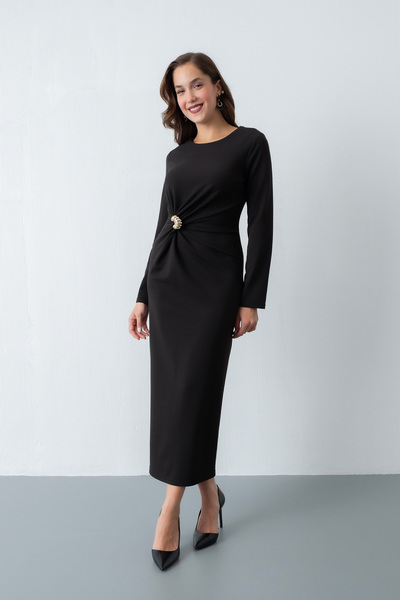 Lafaba Γυναικείο Μαύρο Φόρεμα Επίσημο με Λεπτομέρεια Αξεσουάρ