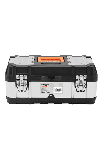 Lawazim Pro7 Tool Box 14 Inch - Black Silver Storage Box with Iron Latches and Clear Compartments