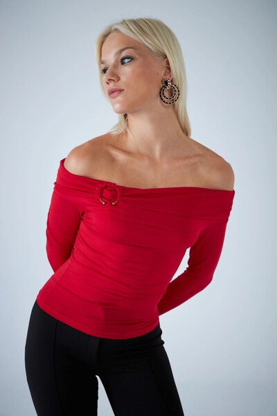Cool & Sexy Women's Red Ring Accessory Madonna Collar Crop Blouse Col3043